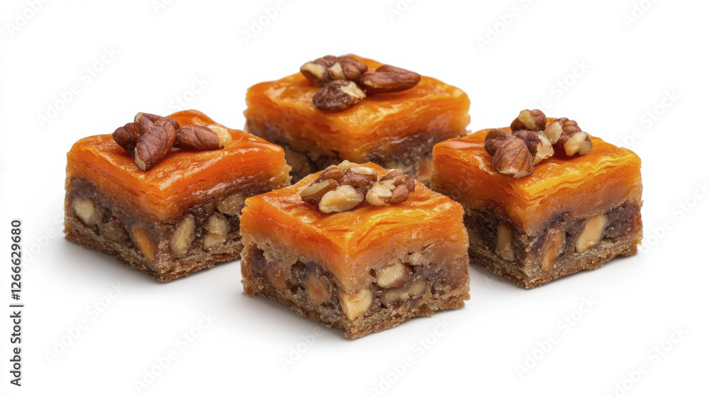Delicious dessert squares with layers of nuts and syrup, perfect for sharing Delicious dessert squares with layers of nuts and syrup, perfect for sharing