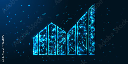 Ramadan Mubarak Low Poly Background – Futuristic Islamic Eid Design with Glowing Crescent Moon, Wireframe Hand, Blue Night Sky, and Sparkling Stars