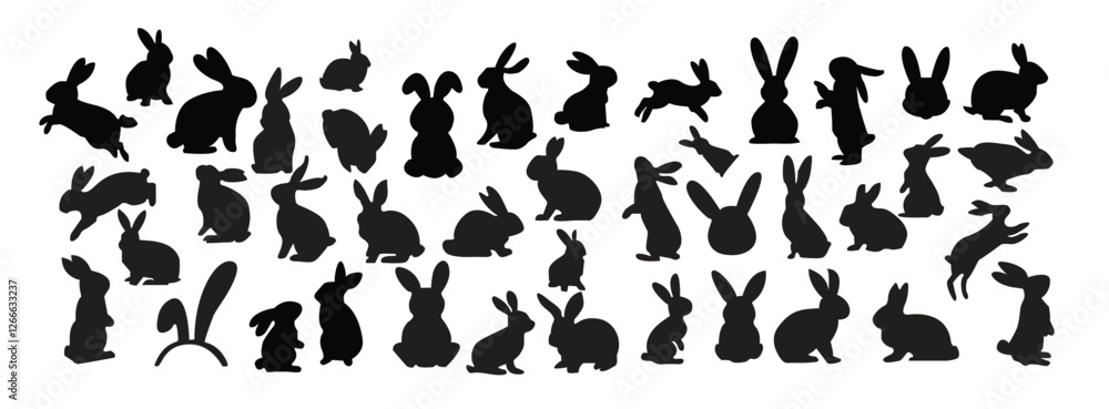 Naklejka premium Rabbit Silhouettes Vector Set – Lively Bunny Poses for Easter & Animal Designs