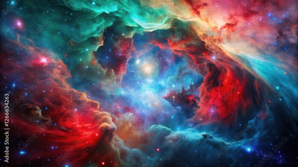 A Cosmic Ballet of Vibrant Nebulae and Sparkling Stars in a Deep Space Panorama A Cosmic Ballet of Vibrant Nebulae and Sparkling Stars in a Deep Space Panorama