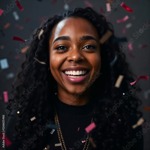 Happy Black Girl Celebrating with Confetti