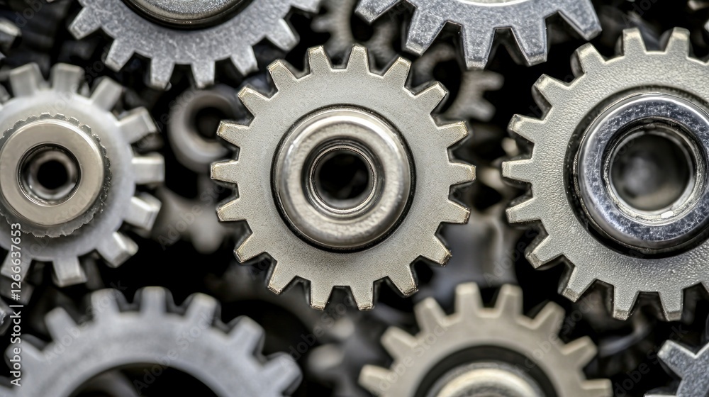 Close-up of Interlocking Gears in Machinery Close-up of Interlocking Gears in Machinery