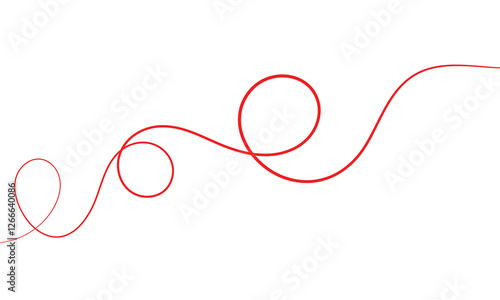 Red thread isolates on a white background. Red thread looped in a circle form, symbolizing vector. Line of red yarn, long red thread. Vector Illustration . 