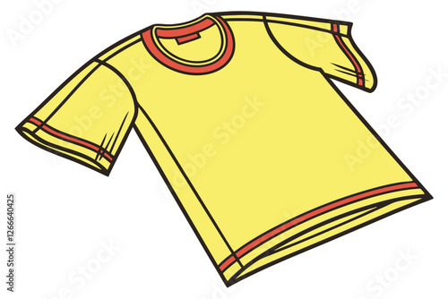  Bright yellow t-shirt, stylized 3D rendering, minimalist design, solid color, smooth texture, simple shape, cartoon-like, plastic appearance, children's toy aesthetic, vibrant hue, glossy finish, si