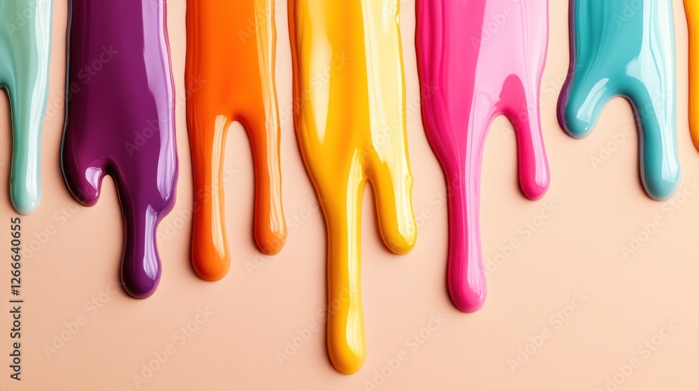 Naklejka premium Vibrant Dripping Paint: A Colorful Abstract Masterpiece