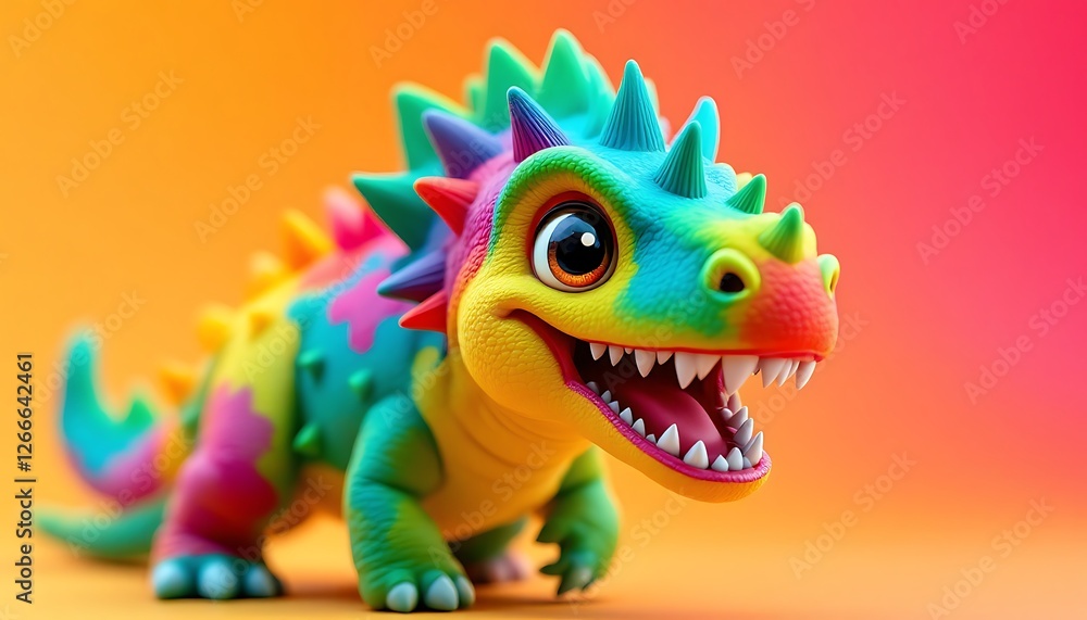 Colorful Cartoon Dinosaur Standing with Spikes and Friendly Expression Colorful Cartoon Dinosaur Standing with Spikes and Friendly Expression