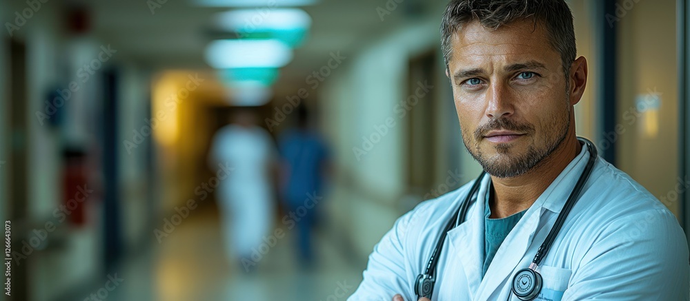 Fototapeta premium Confident Doctor in Hospital Corridor