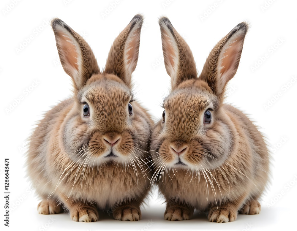 Fototapeta premium Two adorable baby rabbits against a plain background.