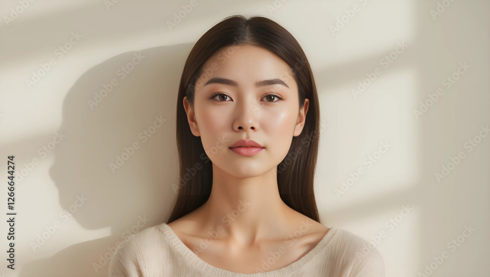 Serene Asian Woman with Smooth, Luminous Skin, Celebrating Natural Beauty and Wellness copy space Serene Asian Woman with Smooth, Luminous Skin, Celebrating Natural Beauty and Wellness copy space