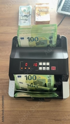 Currency counting machine. High quality 4k footage