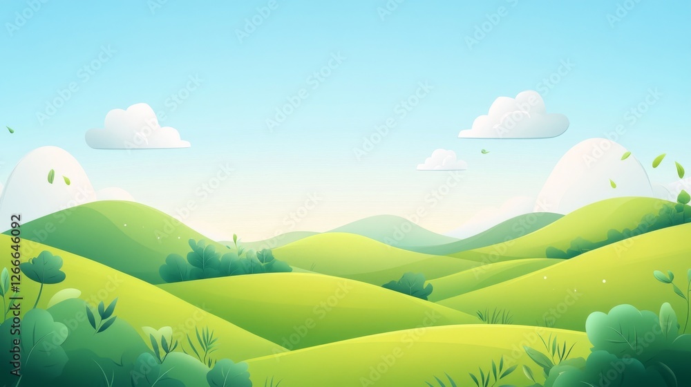 Obraz premium Lush Green Rolling Hills Under a Clear Blue Sky in a Scenic Landscape