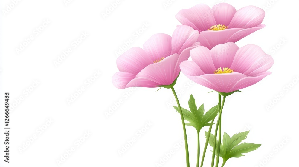 Fototapeta premium Beautiful pink flowers on white background, perfect for floral designs and springtime projects