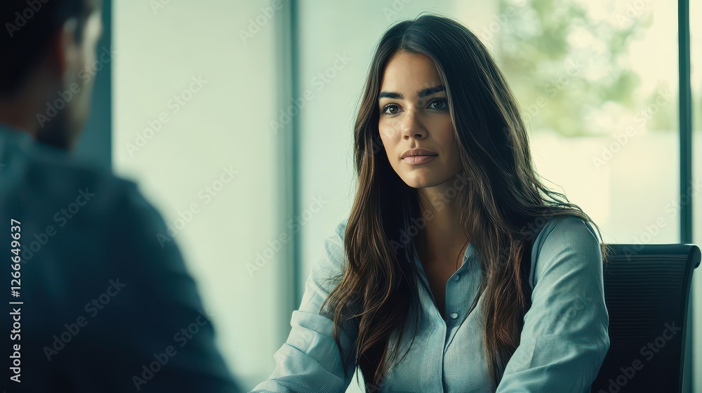 Professional Woman Engaging in Serious Conversation Professional Woman Engaging in Serious Conversation