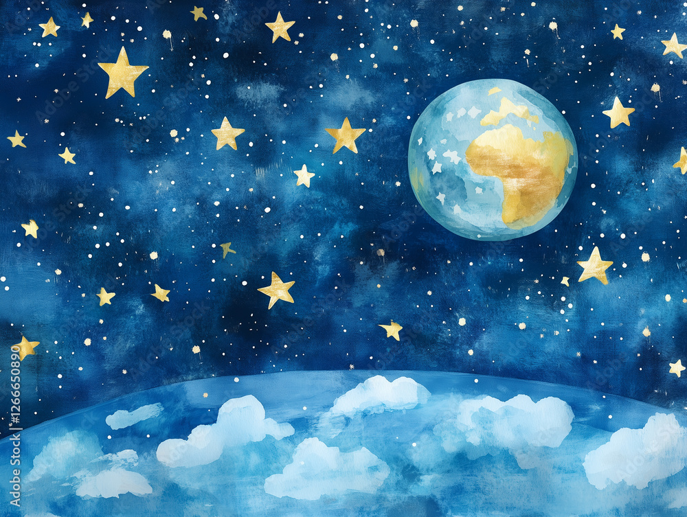 Fototapeta premium 宇宙から見た地球のイラスト