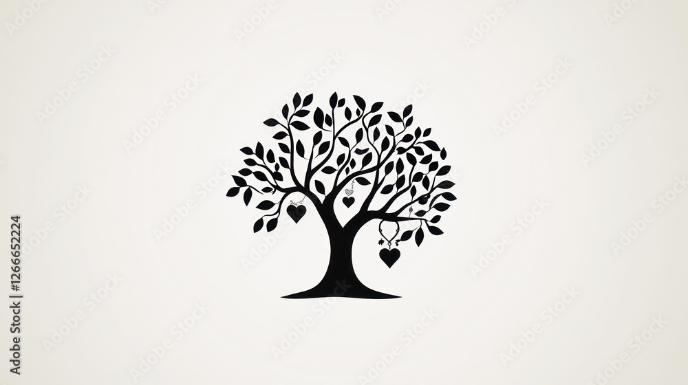 Obraz premium Family tree illustration, hearts hanging, light background, for genealogy charts