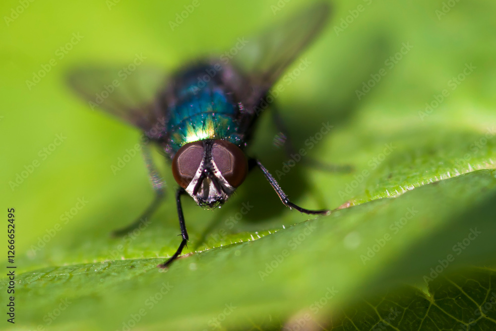 Naklejka premium fly on green leaf