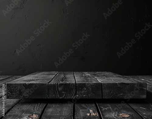 Black Wooden Platform on Dark Background