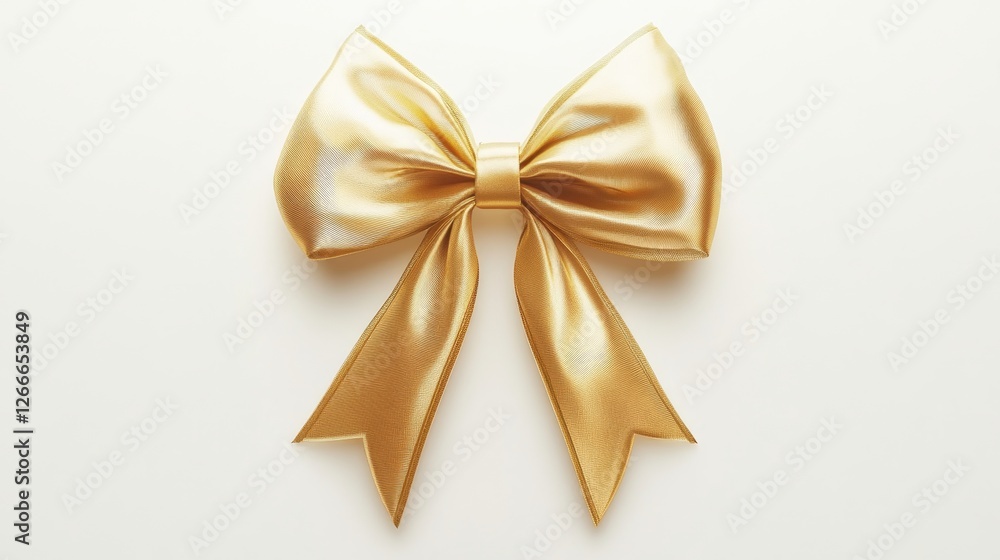 Elegant Gold Satin Bow on Soft White Background for Decoration Elegant Gold Satin Bow on Soft White Background for Decoration