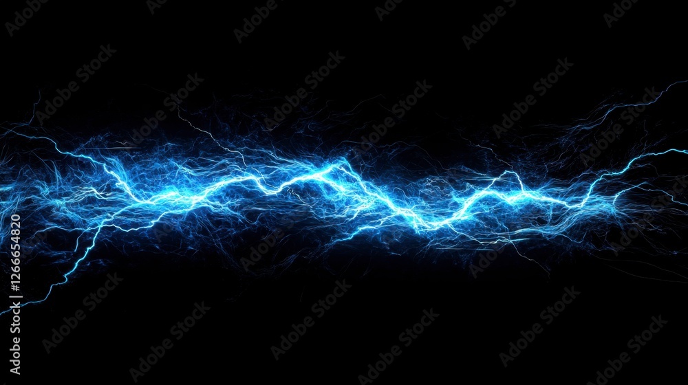 Bright Blue Lightning Bolt Across Black Background in Motion Bright Blue Lightning Bolt Across Black Background in Motion