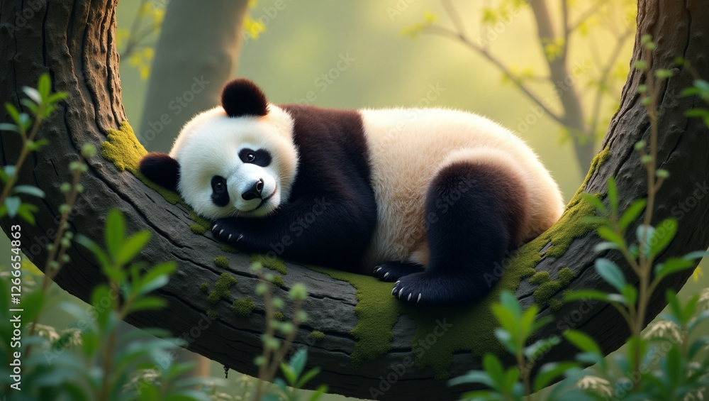 Fototapeta premium giant panda eating bamboo