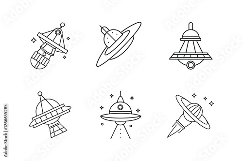 space probe icon line art vector illustration