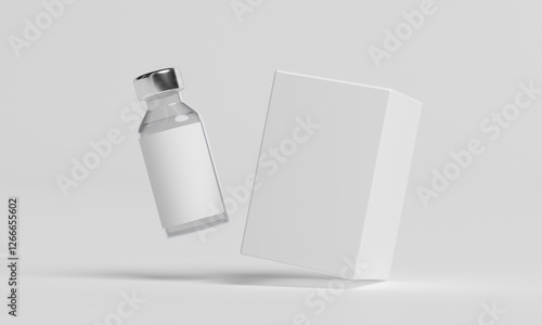 Floating glass vial and white box mockup