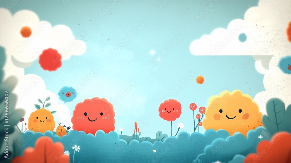 Happy flowers in a whimsical landscape. Happy flowers in a whimsical landscape.