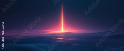 a golden ray of light on a dark background rises from the earth to the sky