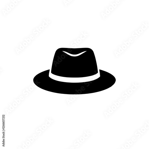 Fedora Hat Icon: A sleek, minimalist icon depicting a classic fedora hat in solid black.  This vector illustration is ideal for web design, mobile apps, and branding projects.