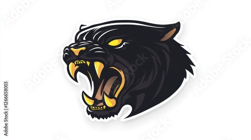 Roaring black panther head, mascot design, white background, sports team logo photo