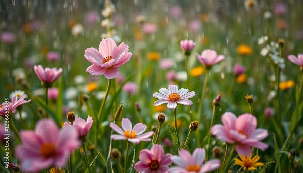 A field of colorful flowers blooming in the garden during spring and summer A field of colorful flowers blooming in the garden during spring and summer