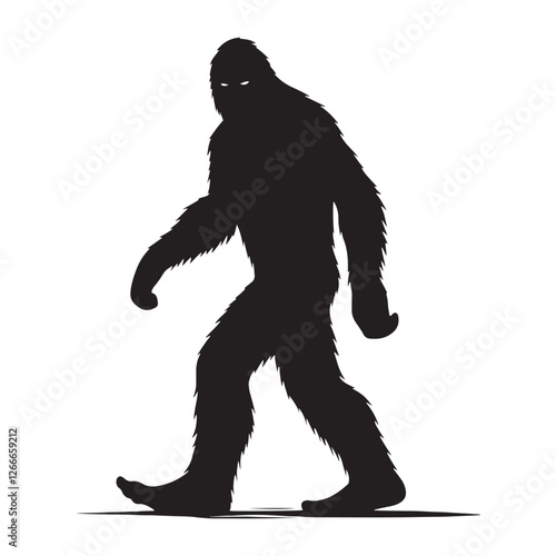 Cryptid Bigfoot silhouette with its iconic hunched and shadowy form - Bigfoot illustration - Bigfoot vector - mythical creature silhouette
