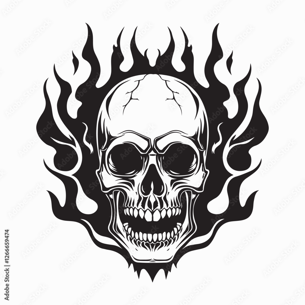 Skull Fire Flames Vector Illustration isolated on white background. Skull Fire Flames Vector Illustration isolated on white background.
