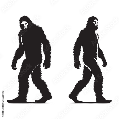 Forest spirit Bigfoot silhouette designed for eerie supernatural concepts - Bigfoot illustration - Bigfoot vector - mythical creature silhouette
