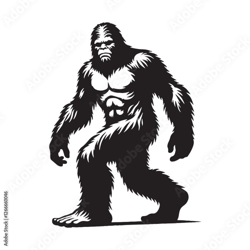 Bigfoot silhouette standing tall with a fierce and enigmatic aura - Bigfoot illustration - Bigfoot vector - mythical creature silhouette
