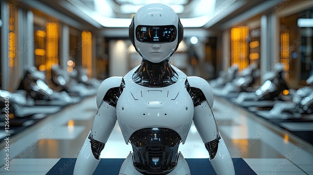A sleek, futuristic robot with a round head and large, A sleek, futuristic robot with a round head and large,