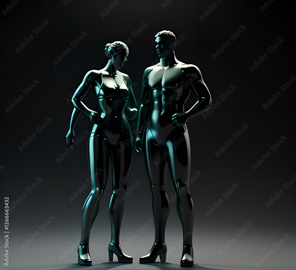 Abstract surrealistic illustration of glass statue several people standing in pose.Concept project.mindfulness and meditation.Futuristic. cyberpunk.innovation different types of poses.generative ai Abstract surrealistic illustration of glass statue several people standing in pose.Concept project.mindfulness and meditation.Futuristic. cyberpunk.innovation different types of poses.generative ai