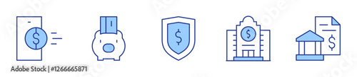 bank, bank statement, online banking, piggy bank, shield. Banking Icon vector illustration. Line Duotone style. Editable stroke