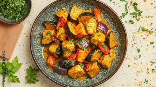 Delicious Creamy Vegetable and Chicken Stew in a Bowl