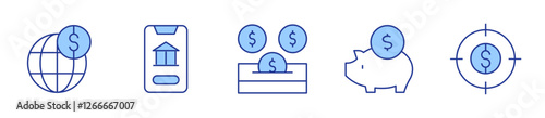 investment, online banking, savings, stock market, target. Banking Icon vector illustration. Line Duotone style. Editable stroke