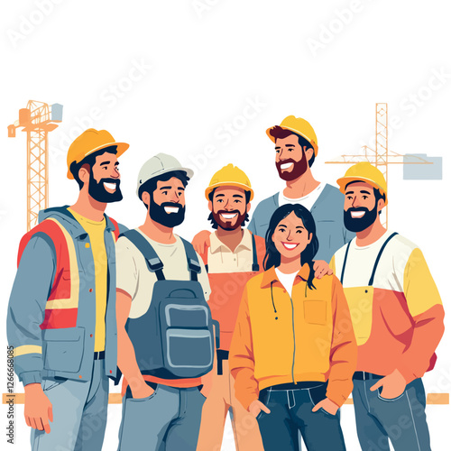 Vsai construction workers team smiling and posing together on site