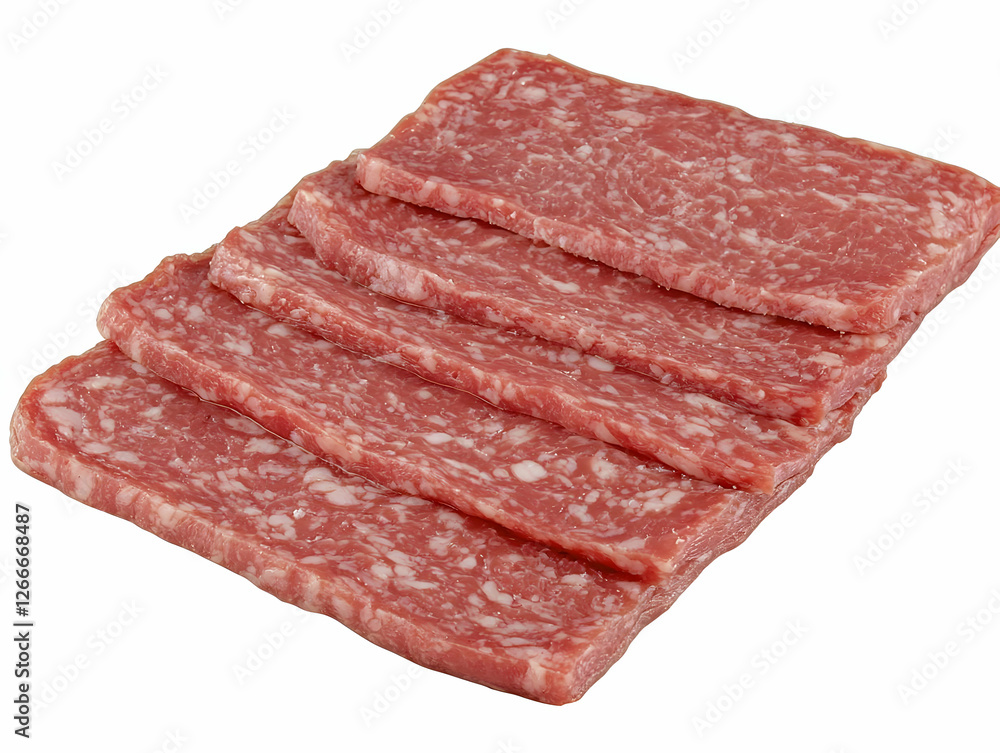 Sliced Breakfast Meat, Ready to Cook, Isolated on White Sliced Breakfast Meat, Ready to Cook, Isolated on White