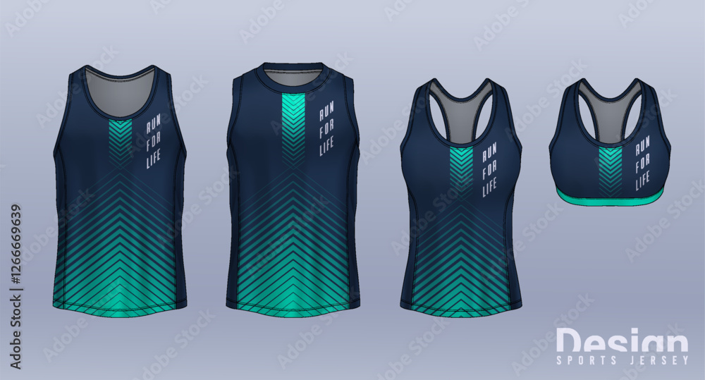 Fototapeta premium Sleeveless shirt sport design template, jersey mockup for Men's and Women's, Running singlet, basketball Tank top.