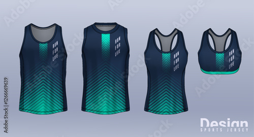 Sleeveless shirt sport design template, jersey mockup for Men's and Women's, Running singlet, basketball Tank top.