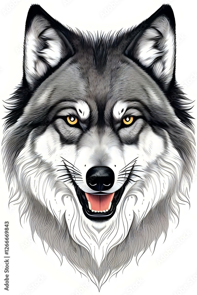 Naklejka premium a wolf ' s face with a big smile