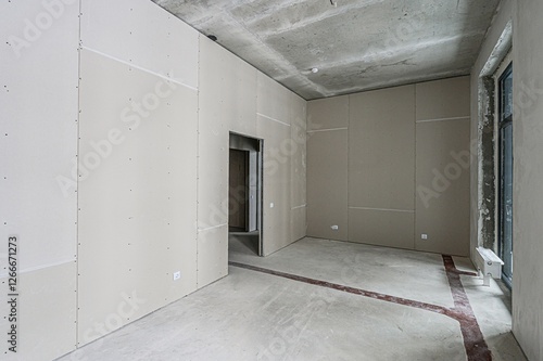 rough repairs for self-finishing. interior decoration  bare walls of the room  stage of construction. interior apartment room