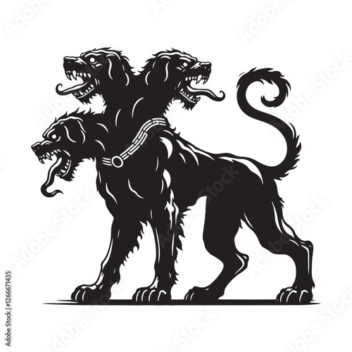 Legendary beast Cerberus silhouette created for mythological themes - Cerberus illustration - Cerberus vector - mythical creature silhouette
