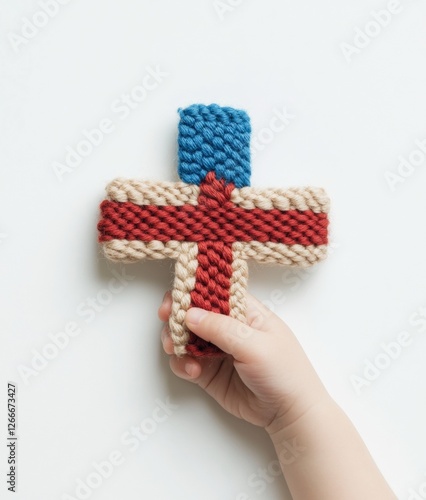 Minimalist Handwoven Medical Cross - Child-Inspired Decor for Pediatric Wellness Branding and Educational Materials in Healthcare Design photo