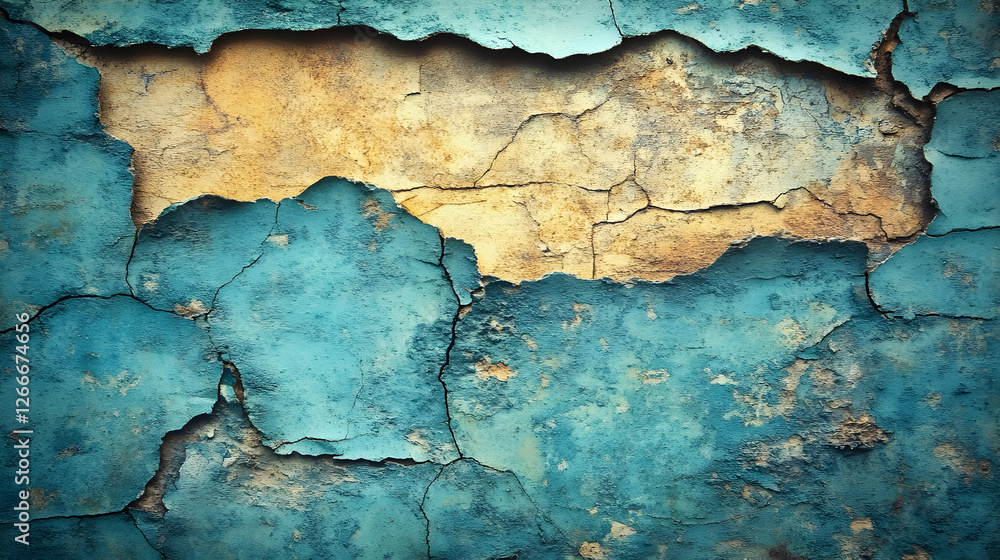 Obraz premium Cracked Teal Painted Wall Texture