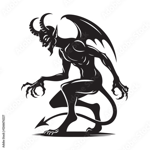 Dark fantasy Devil silhouette embodying strength and wickedness - Devil illustration - Devil vector - mythical creature silhouette
